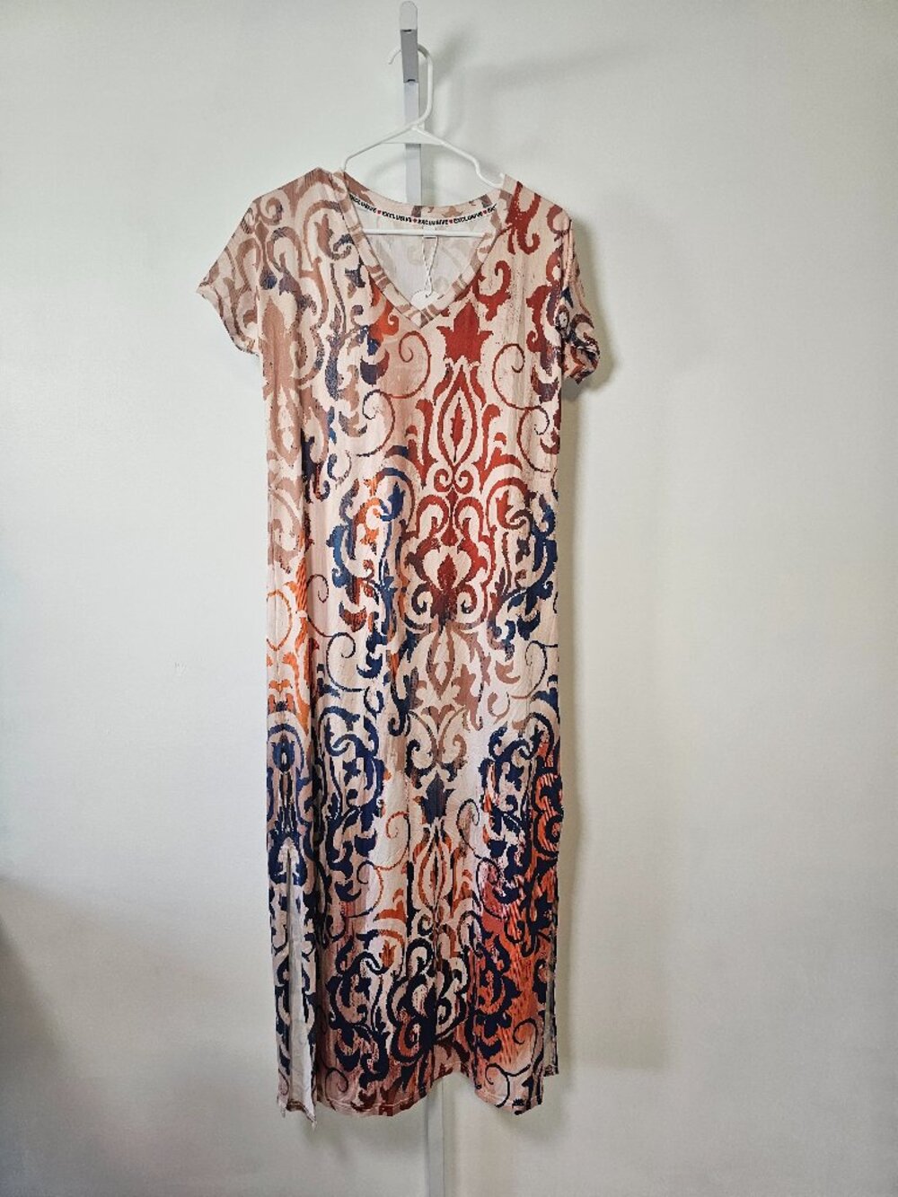 Exclusive Heart Dress Brown Blue Shift Maxi Festival Summer Boho S NWT